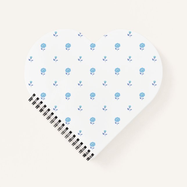 Cute Blue Ditsy Blossom Heart Shaped Notebook (Front)