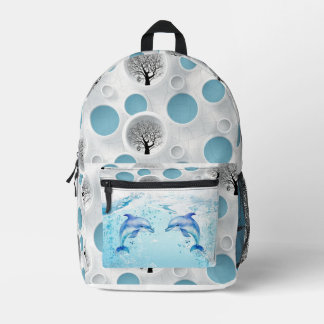 cute blue dolphin abstract modern mural printed backpack