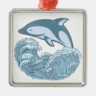 Cute blue dolphin metal tree decoration