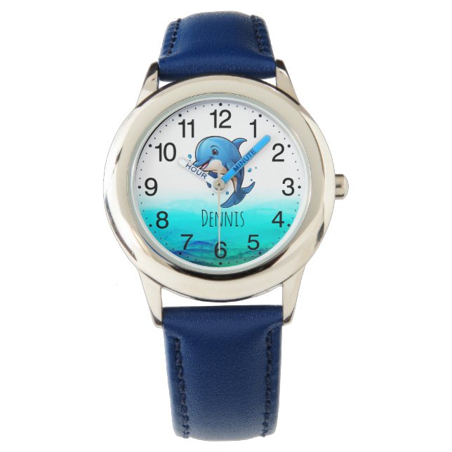 Cute Blue Dolphin Ocean Kids Watch (Front)