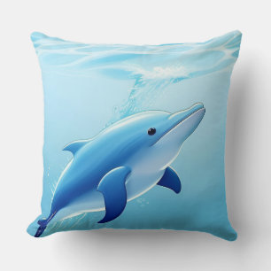Cute Blue Dolphin Playing Happily in Water Cushion