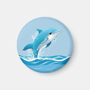 Cute Blue Dolphin Playing Happily in Water Magnet