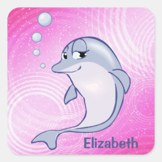 Cute Blue Dolphin To Personalise Square Sticker