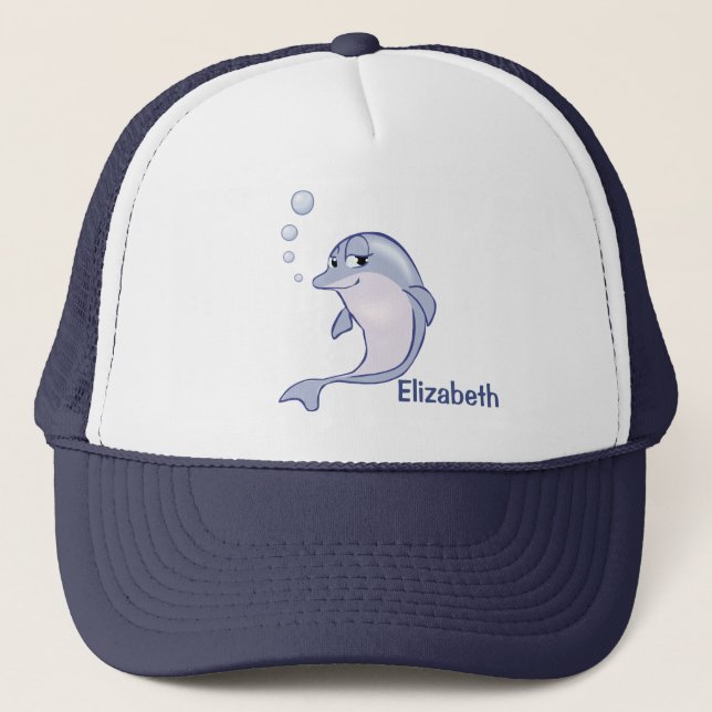 Cute Blue Dolphin To Personalise Trucker Hat (Front)