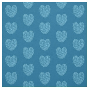 Cute Blue Doodle Heart Pattern Fabric