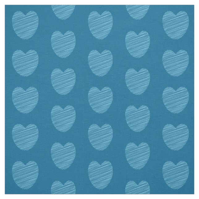 Cute Blue Doodle Heart Pattern Fabric (Swatch)