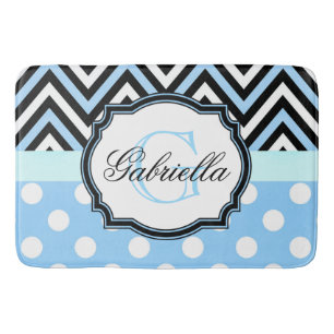 Cute Blue Dots and Stripes Bath Mat