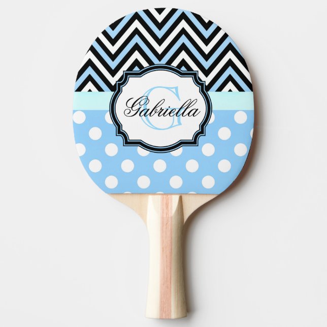 Cute Blue Dots and Stripes Ping Pong Paddle (Front)