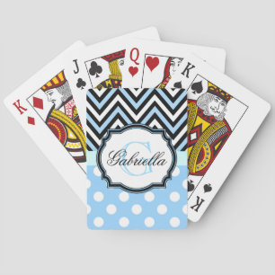 Cute Blue Dots and Stripes Playing Cards