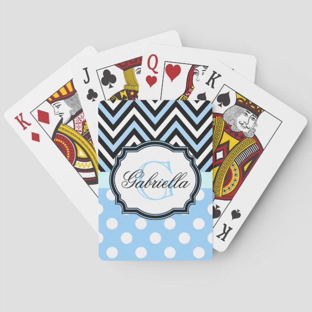Cute Blue Dots and Stripes Playing Cards (Back)