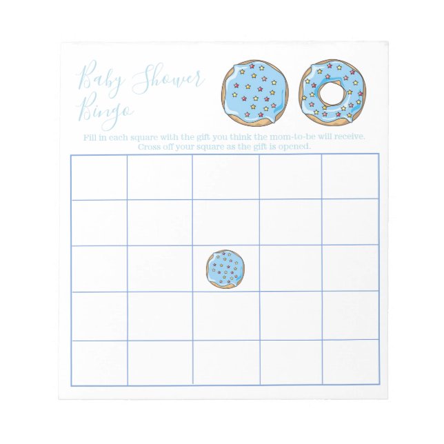 Cute Blue Doughnut Baby Shower Bingo Game Notepad (Front)