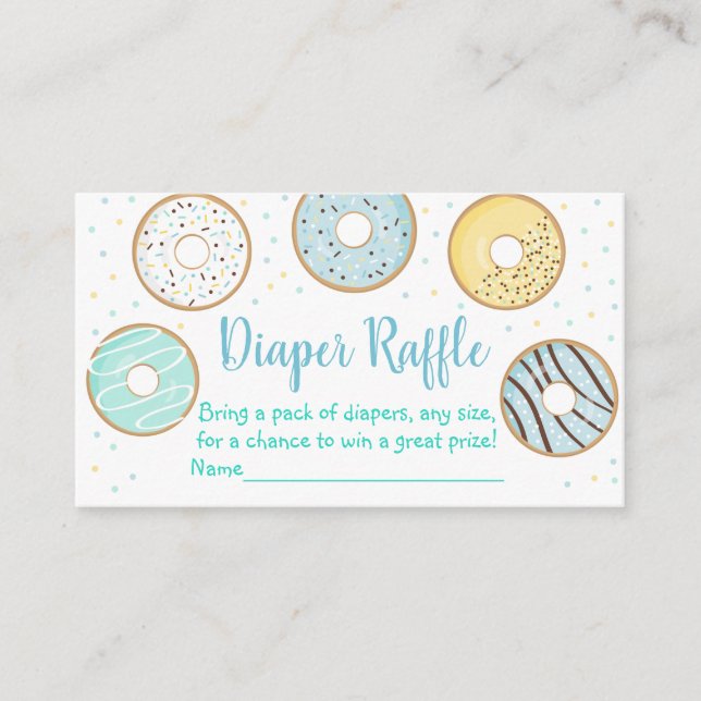 Cute Blue Doughnut Baby Shower Diaper Raffle Cards (Front)