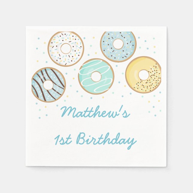 Cute Blue Doughnut Birthday Napkin (Front)