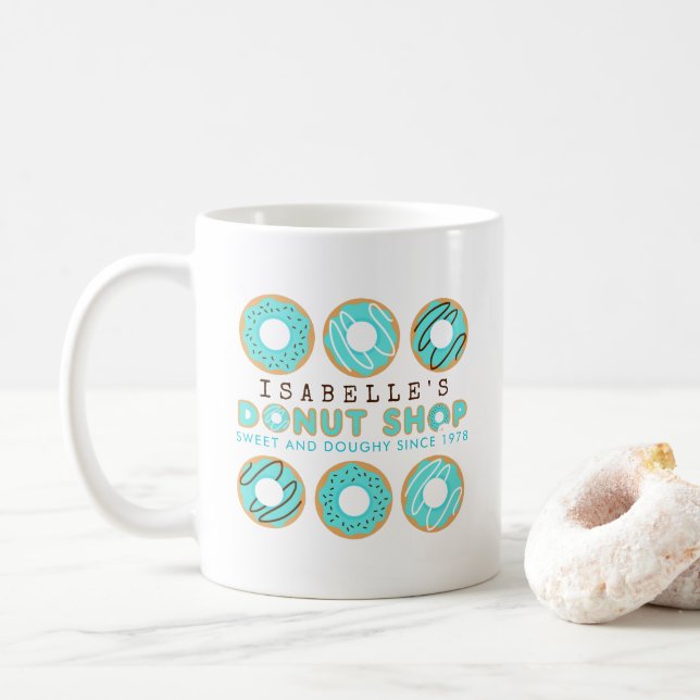 Cute Blue Doughnut Shop Coffee Mug (With Donut)