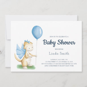 Cute Blue Dragon Boy Baby Shower Invitation