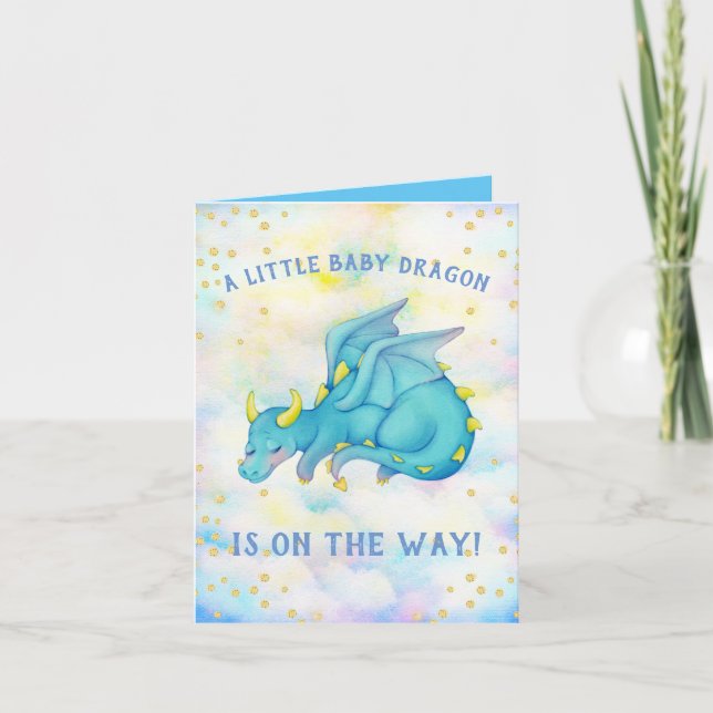 Cute Blue Dragon Boy Baby Shower Invitation (Front)
