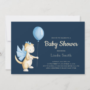 Cute Blue Dragon Boy Baby Shower Invitation