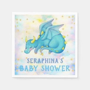 Cute Blue Dragon Boys Baby Shower Napkin