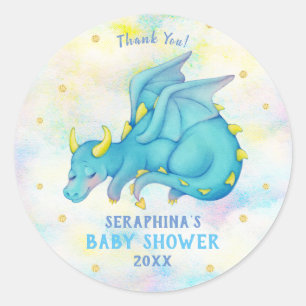Cute Blue Dragon Boys Baby Shower Sticker