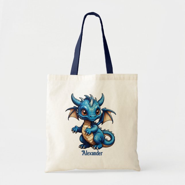 Cute Blue Dragon Personalise Tote Bag (Front)