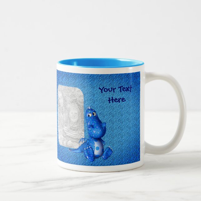 Cute Blue Dragon Personalised Photo Two-Tone Coffee Mug (Right)