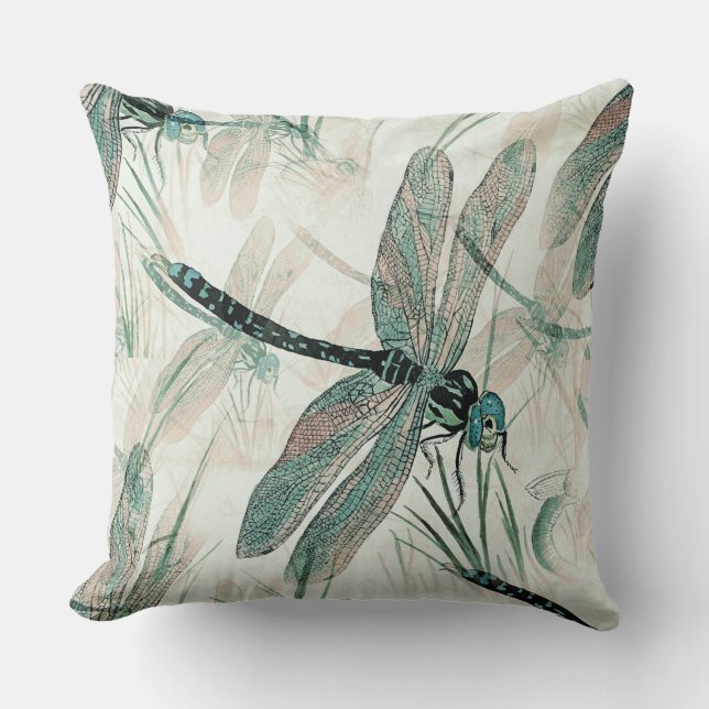 Cute Blue Dragonfly - Fun Insect Pattern Cushion (Front)