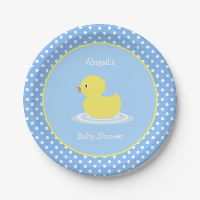 Cute Blue Duck Baby Shower Paper Plate (Front)