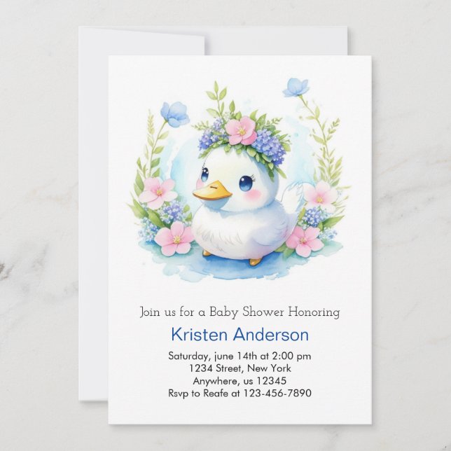 Cute Blue Duckling Watercolor Boy Baby Shower Invitation (Front)