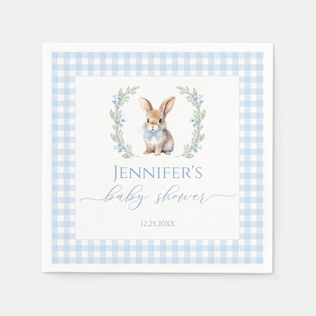 Cute blue Easter bunny baby boy shower Napkin (Front)