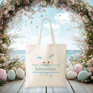 Cute Blue Easter Bunny Personalised Boy Tote Bag