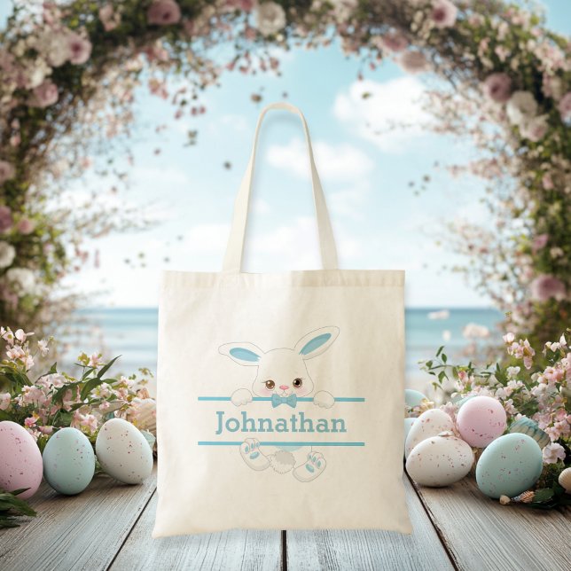 Cute Blue Easter Bunny Personalised Boy Tote Bag (Cute Blue Easter Bunny Personalized Boy Tote Bag)