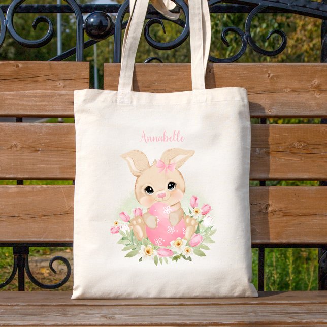 Cute Blue Easter Bunny Personalised Girl Tote Bag (Creator Uploaded)