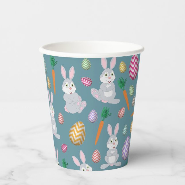 Cute Blue Easter Bunny Rabbit Pattern Paper Cups (Front)