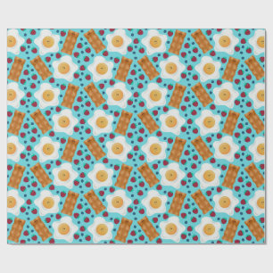 Cute Blue Eggs Bacon Strawberries Blueberries  Wrapping Paper