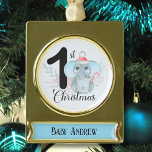 Cute Blue Elephant Baby Boy 1st Christmas Keepsake Gold Plated Banner Ornament<br><div class="desc">Cute Blue Elephant Baby Boy 1st Christmas Keepsake Gold Plated Banner Ornament</div>
