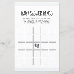 Cute blue elephant Baby shower Bingo game