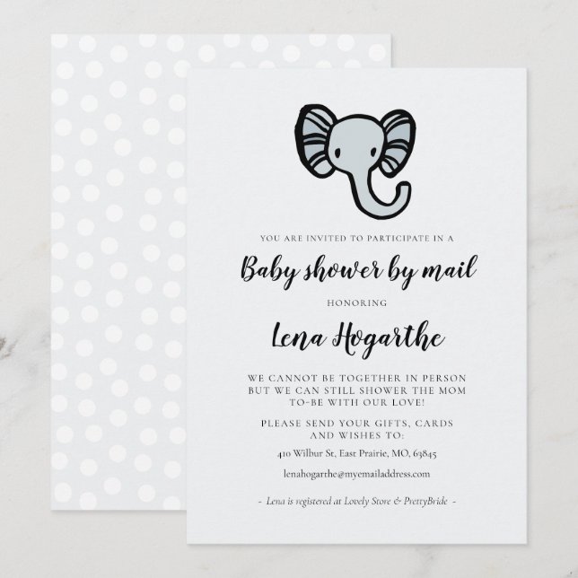 Cute blue elephant Baby Shower by mail Invitation (Front/Back)