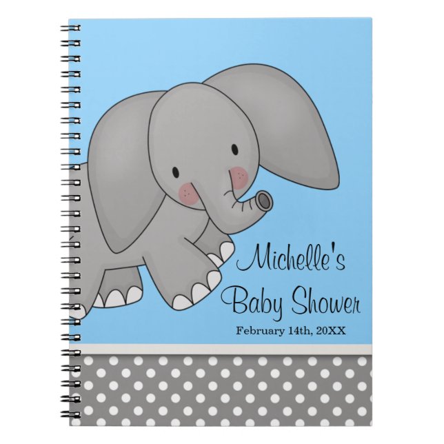 Cute Blue Elephant Baby Shower Guest Book (Front)