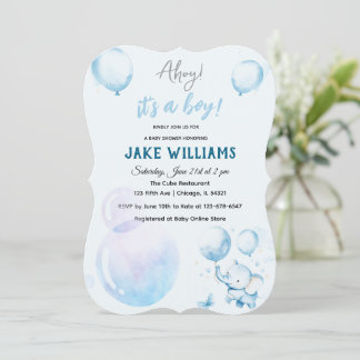 Cute Blue Elephant Baby Shower Invitation