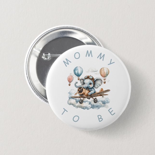 Cute Blue Elephant Baby Shower Mommy 6 Cm Round Badge (Front & Back)