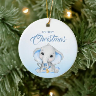 Cute Blue Elephant Baby's First Christmas Ceramic Tree Decoration