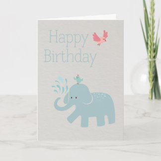 Cute blue elephant birthday card