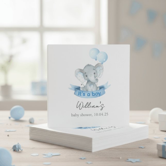 Cute Blue Elephant Boy Baby Shower Napkins (Creator Uploaded)