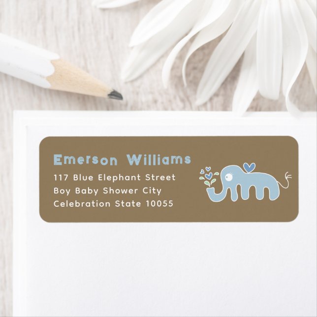 Cute Blue Elephant Boy Baby Shower Return Address (Insitu)