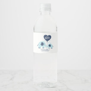Cute Blue Elephant Boy Baby Shower Water Bottle Label