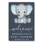 Cute Blue Elephant Boy Baby Shower Welcome Sign