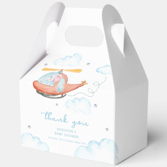 Cute Blue Elephant Helicopter Baby Shower  Favour Box (Back)