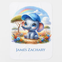 Cute Blue Elephant in a Baseball Cap