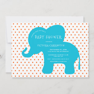 Cute Blue Elephant Orange Polkadots Baby Shower  Invitation