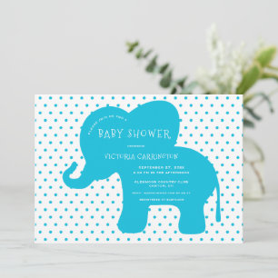 Cute Blue Elephant Polkadots Baby Shower  Invitation